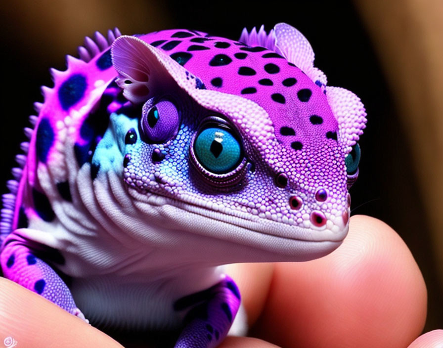 Digitally altered image of purple leopard gecko with blue spots