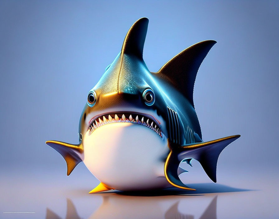 Cartoonish 3D Shark Illustration with Exaggerated Features