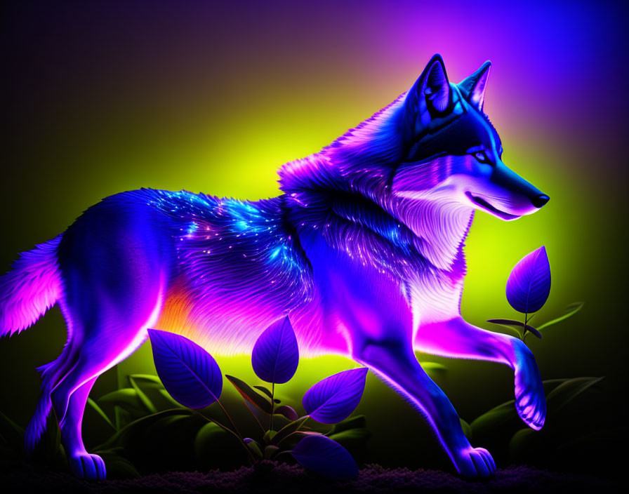 Luminous Blue Wolf in Vibrant Digital Art