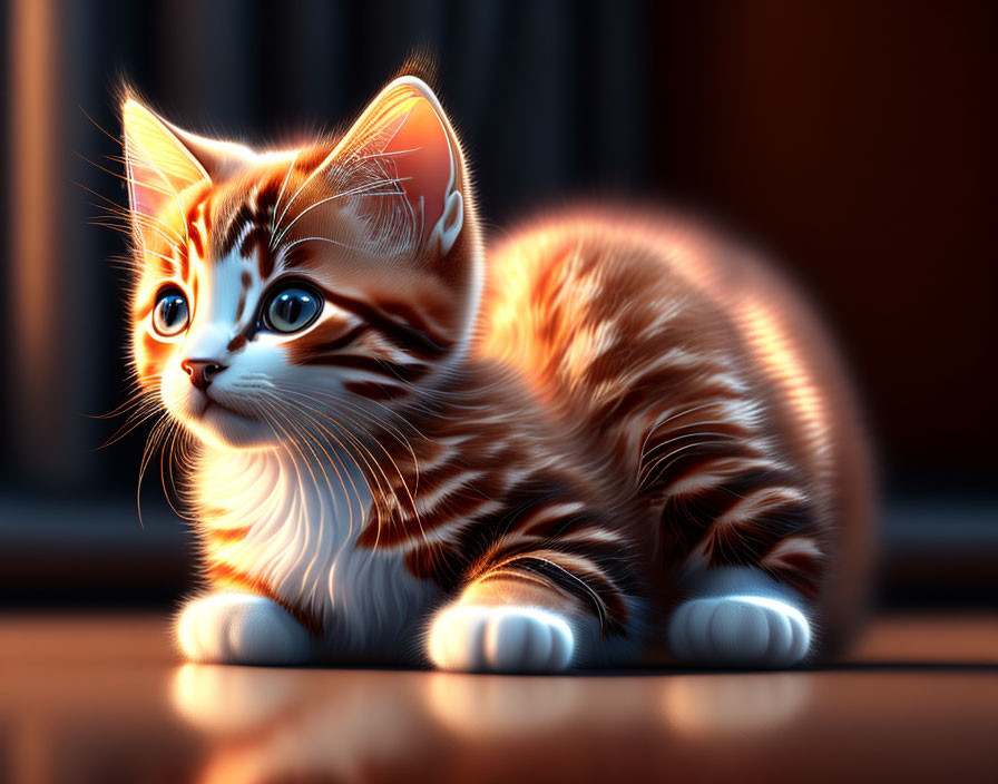 Orange Tabby Kitten with Blue Eyes in Warm Light