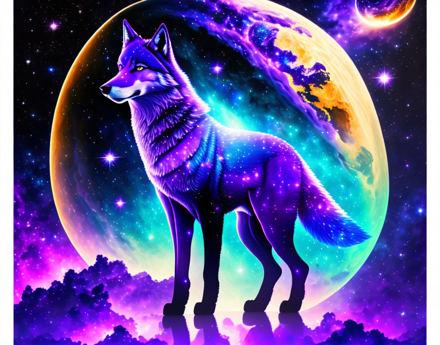 Starry cosmic wolf in mystical celestial scene