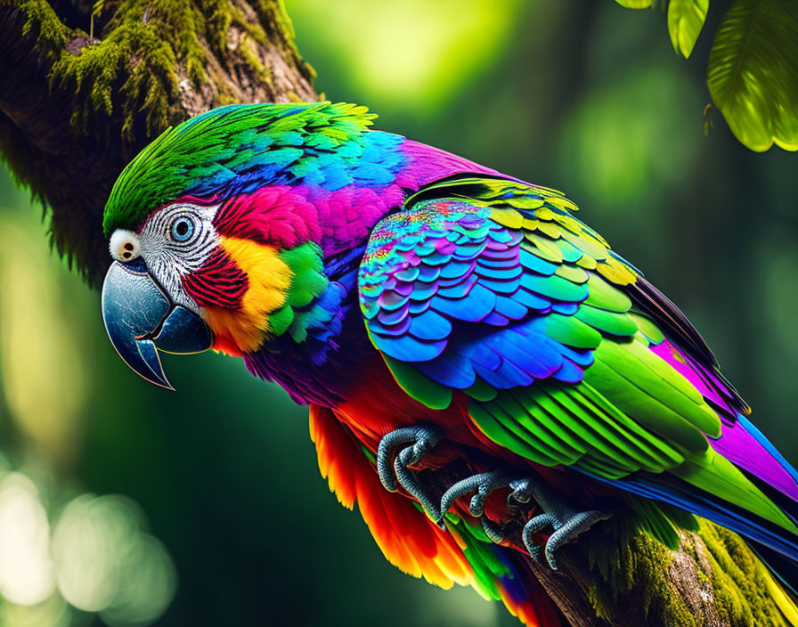 Colorful Parrot Perched on Branch in Lush Green Setting