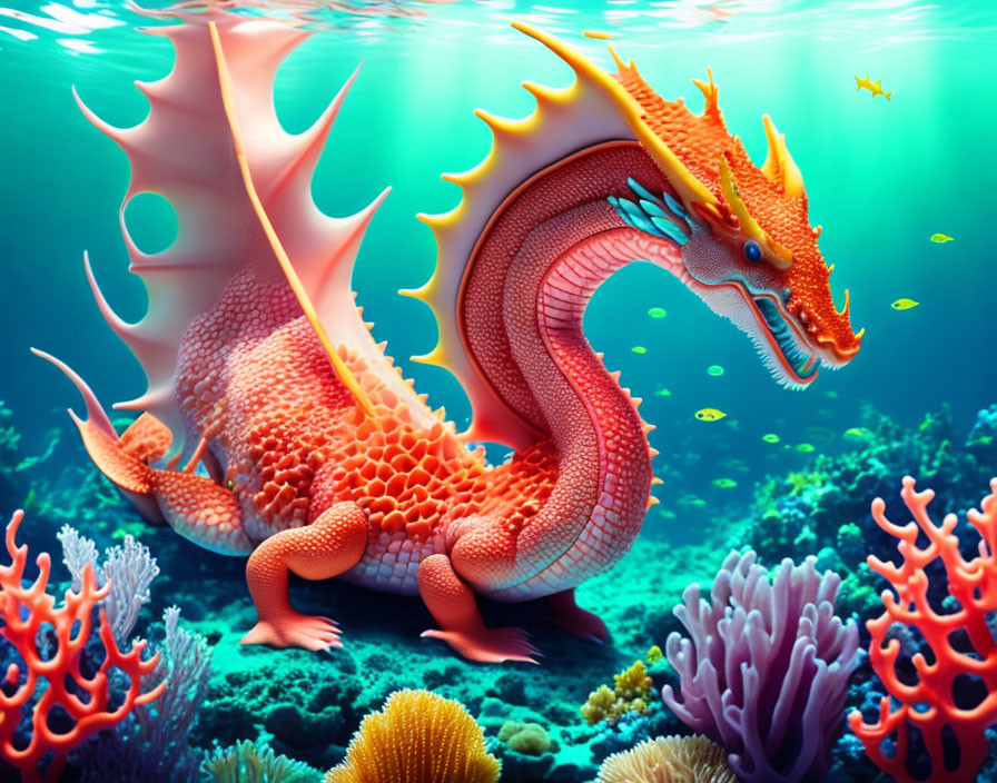 Colorful Orange Sea Dragon Among Vibrant Coral Reefs