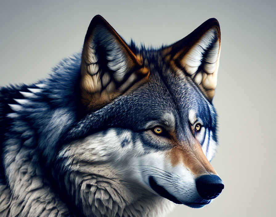 Realistic 3D illustration of a focused wolf with textured fur