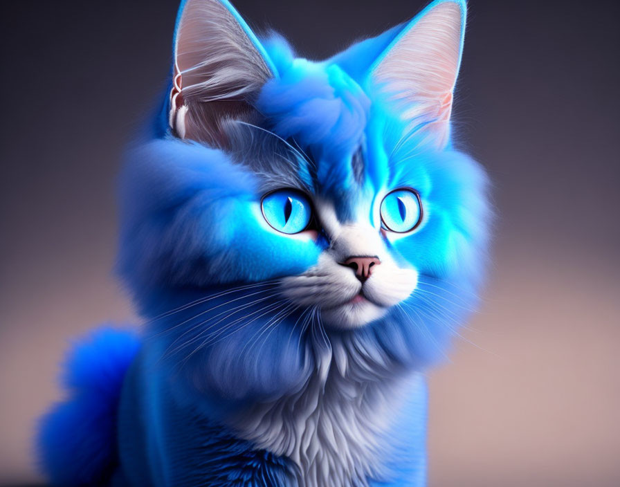 Blue Furred Cat Digital Artwork with Striking Eyes