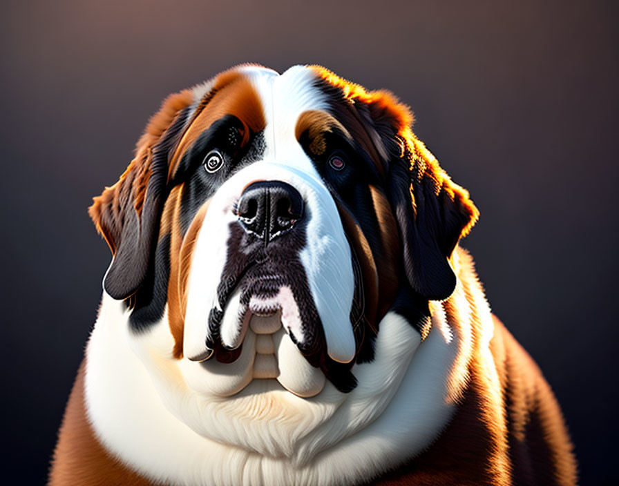 Saint Bernard Dog with Dark Eyes and Large Jowls on Dim Background