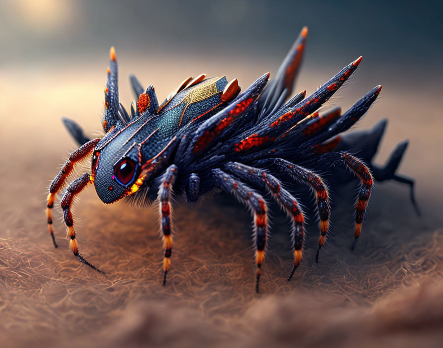 Detailed Stylized Spider Illustration with Blue and Orange Markings