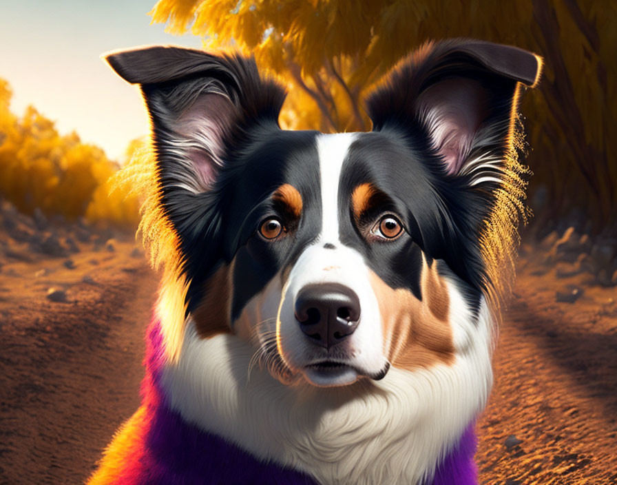 Vibrant Border Collie portrait on golden background