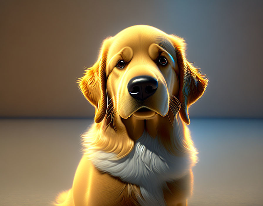 Golden retriever 3D rendering: glossy coat, expressive eyes, head tilt