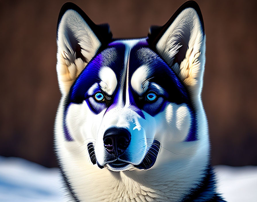 Close-up of Husky with piercing blue eyes and symmetrical markings