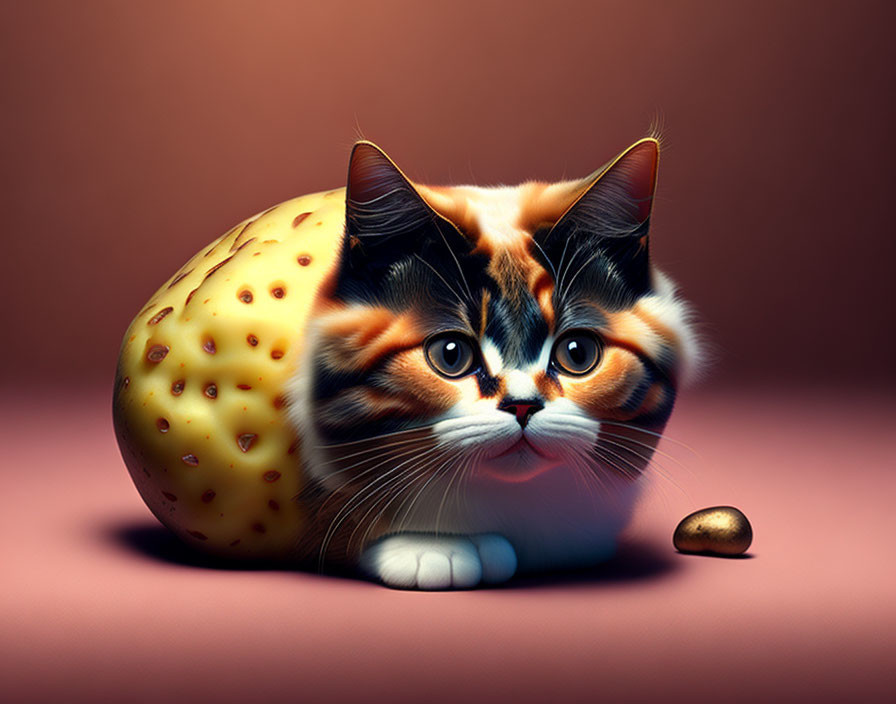 Cat with Baked Potato Body and Butter - Whimsical Image