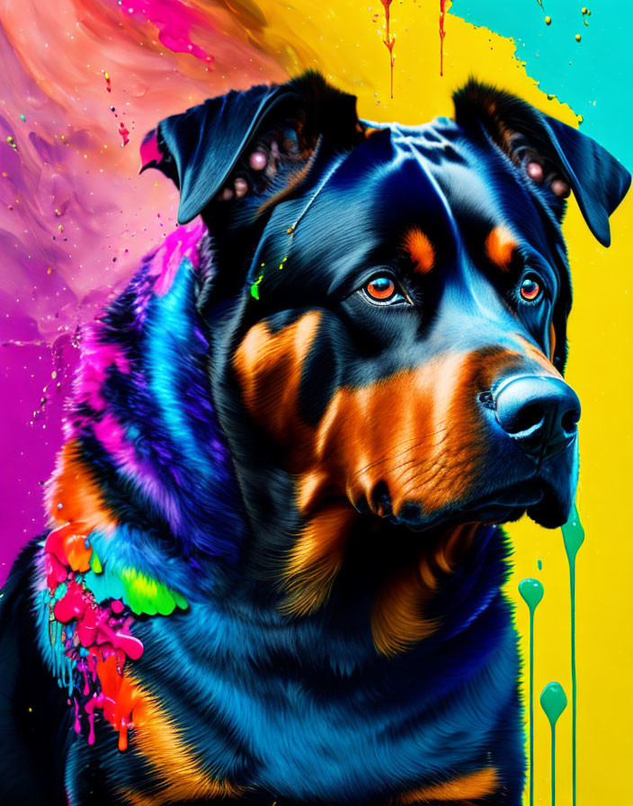 Colorful Digital Artwork of Rottweiler on Painted Background