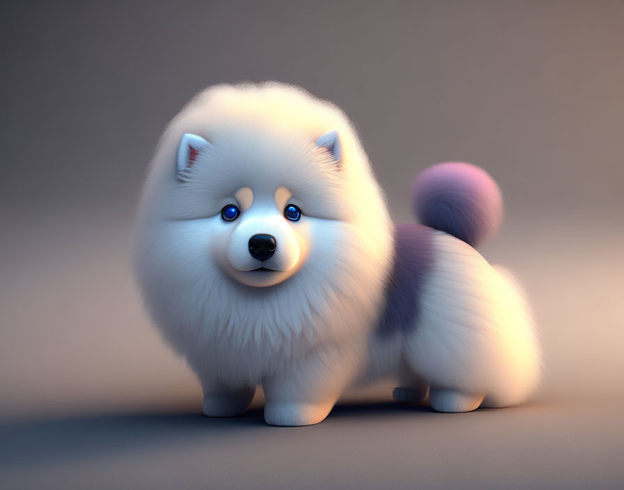 Cartoon dog with white and gray fur and blue eyes