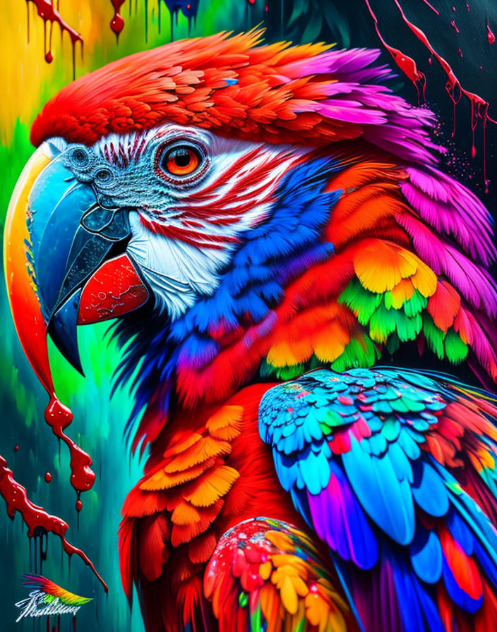 Colorful Macaw with Red, Blue, and Green Feathers on Artistic Background