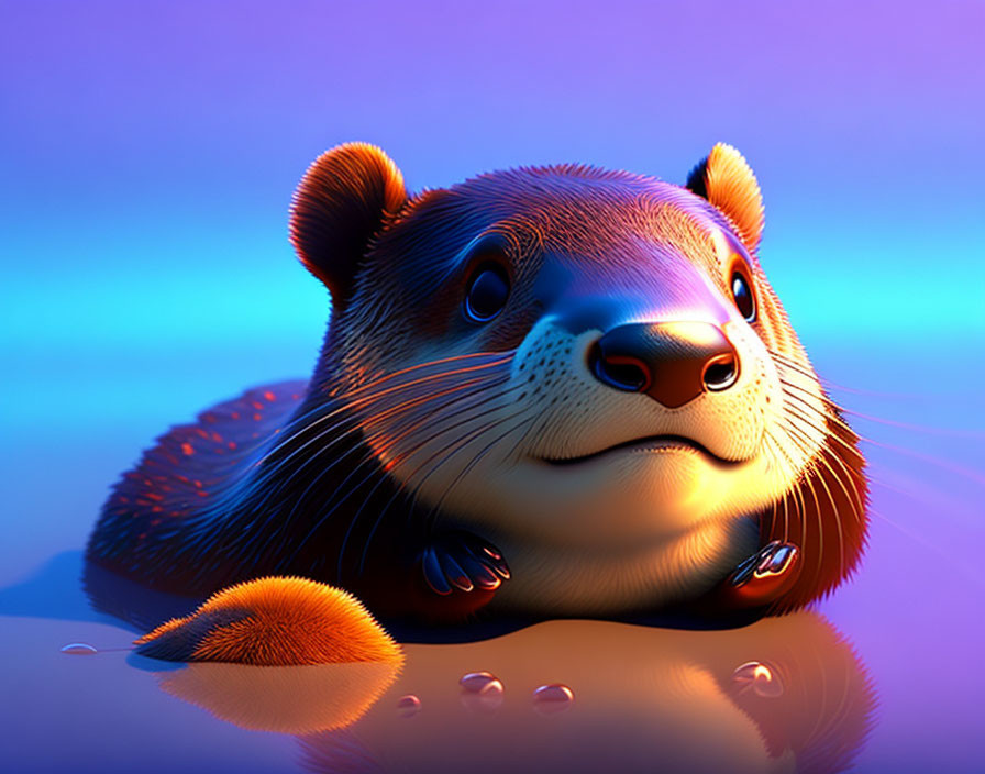 Stylized glossy otter in 3D against vibrant gradient