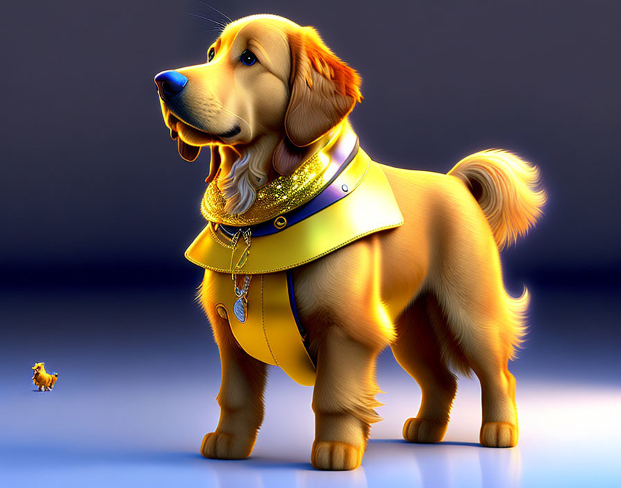 Golden retriever with shiny collar and pendant on gradient background.