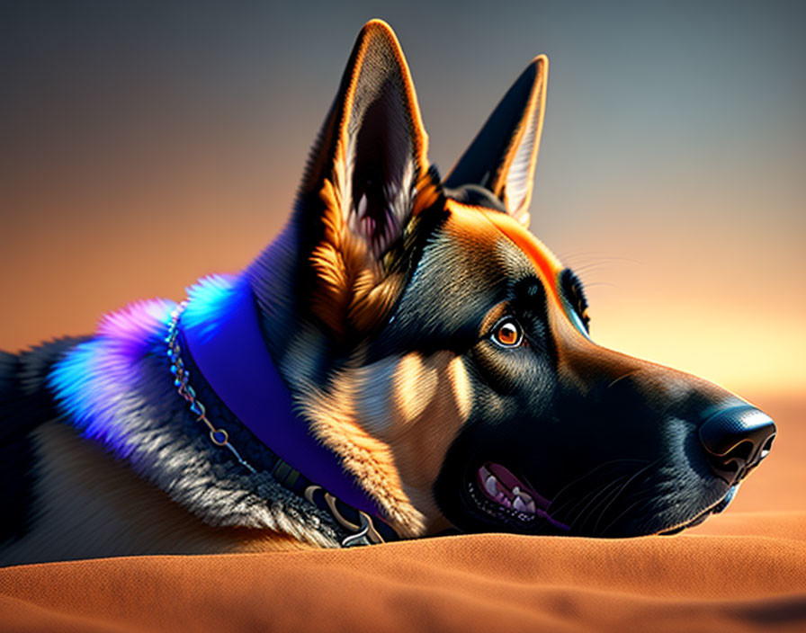 Multicolored Collar German Shepherd Dog with Intense Gaze