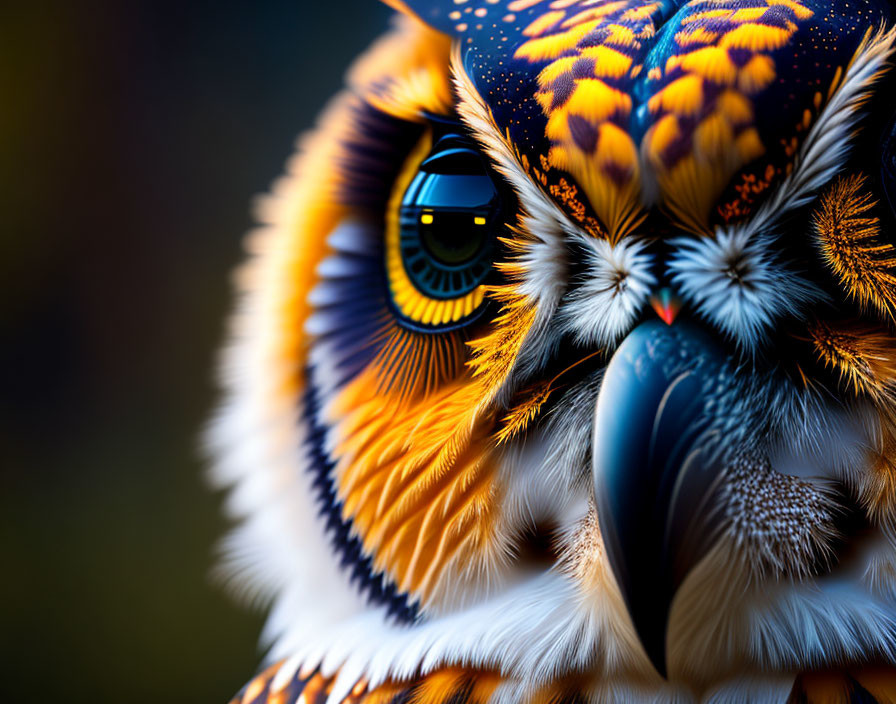 Colorful digitally rendered owl with intricate feather patterns and detailed eyes and beak.