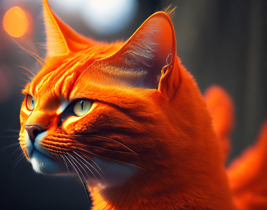 Orange Cat with Intense Gaze in Warm Backlight Displaying Fur Textures