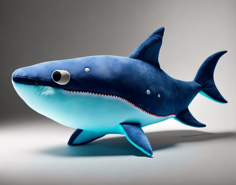 Adorable Plush Toy Shark with Dark Blue Back and Light Blue Belly