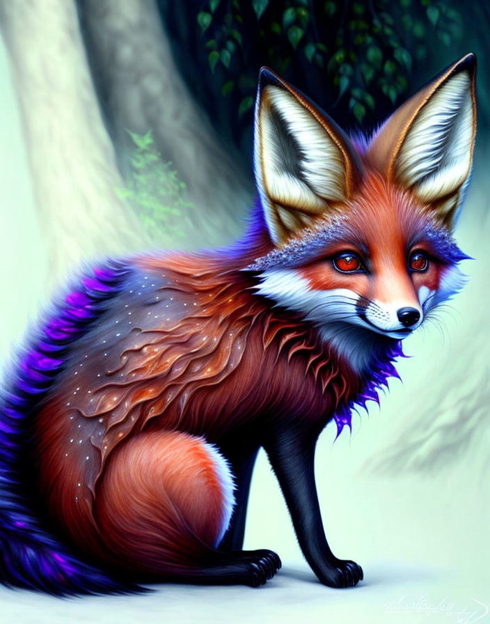 Colorful Red Fox Illustration in Forest Setting