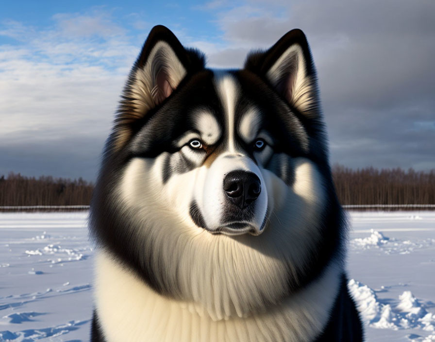 Siberian Husky with Blue and Brown Heterochromic Eyes in Snowy Landscape