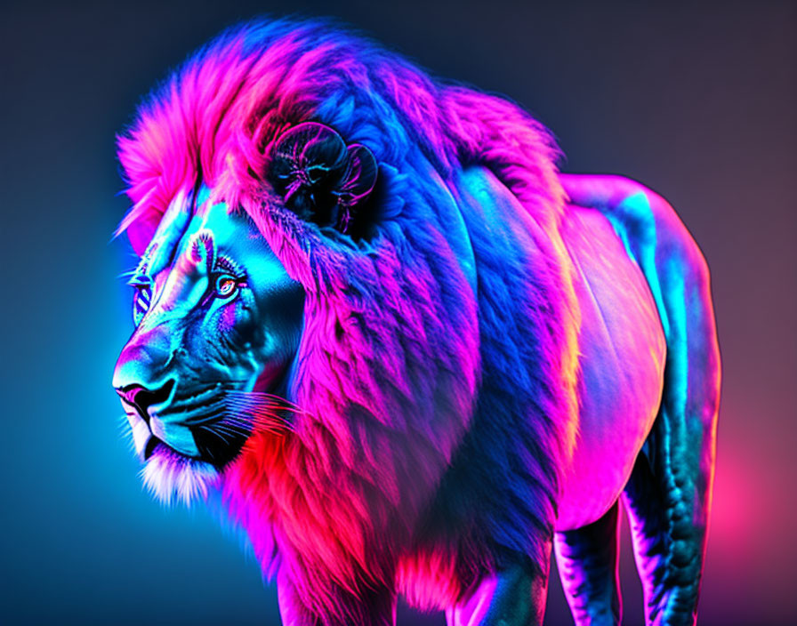 Colorful Neon Lion Artwork on Dark Background