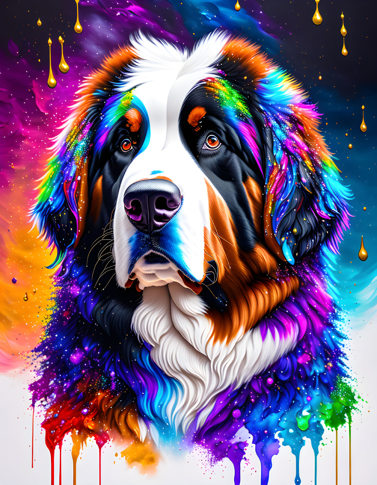 Colorful Bernese Mountain Dog Art in Abstract Background