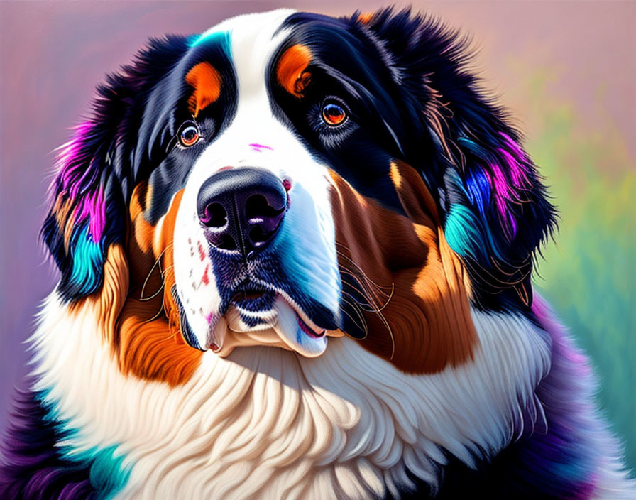 Colorful Bernese Mountain Dog with Vibrant Artistic Filter