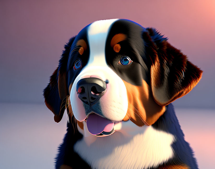 Bernese Mountain Dog digital illustration with shiny coat and soulful eyes