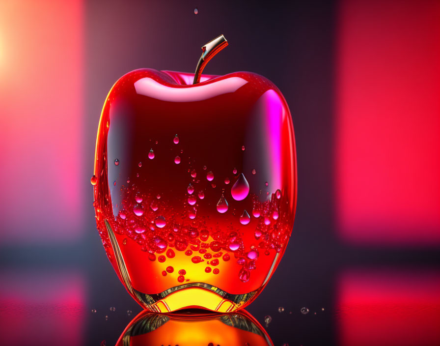 Red Apple with Water Droplets on Gradient Background