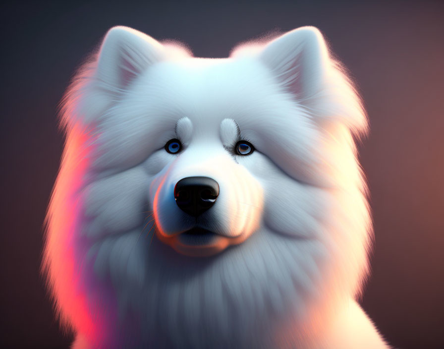 White Fluffy Dog with Blue Eyes in 3D Digital Illustration