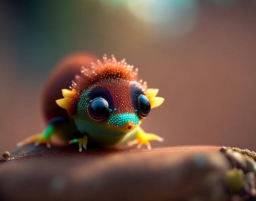 Colorful Cartoon Gecko with Expressive Eyes on Textured Surface