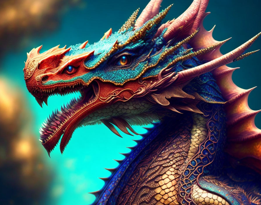 Vibrant digital artwork of a detailed mythical dragon