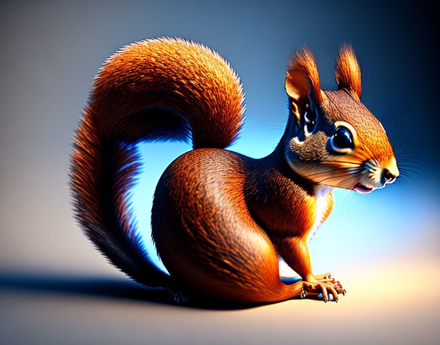 Orange squirrel illustration on soft blue background