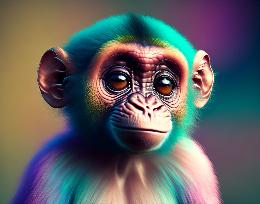 Colorful Monkey with Human-like Eyes on Gradient Background