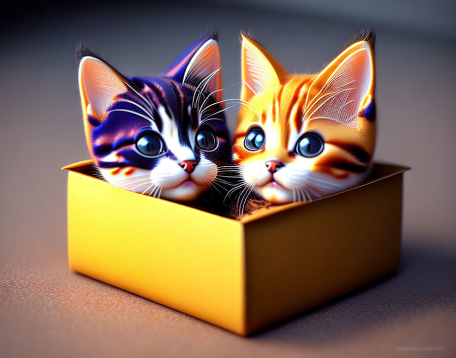 Stylized cartoon kittens in yellow box