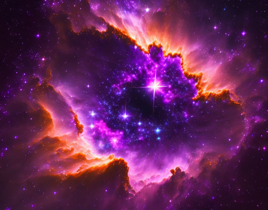 Starry nebula with vibrant purple hues and luminous stars