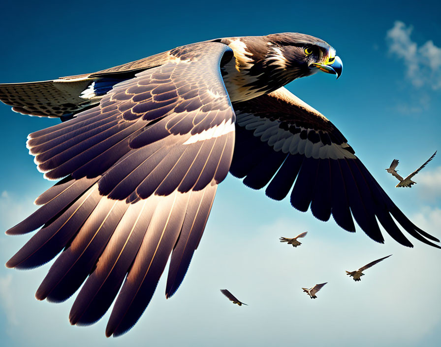 Majestic eagle soaring in clear blue sky with spread wings