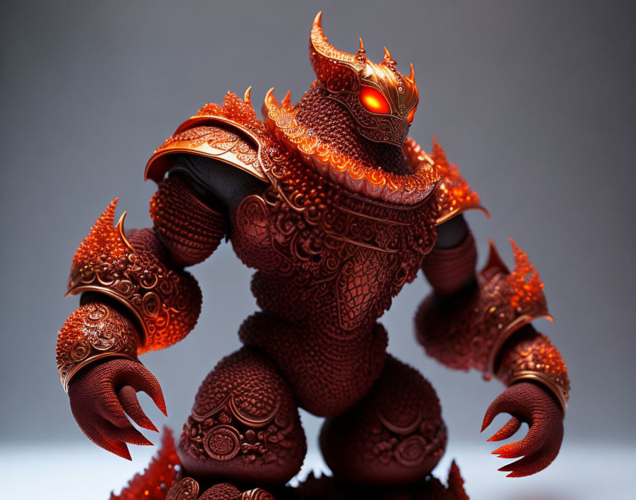 Detailed Red Ornate Armored Creature with Glowing Eyes