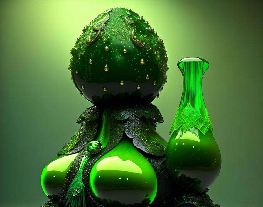 Intricate Green Octopus Sculpture and Vase in Soft Green Light