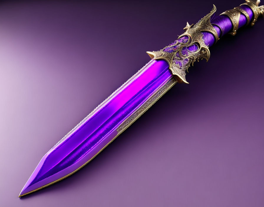 Purple Blade Fantasy Dagger with Gold Detailing on Gradient Background