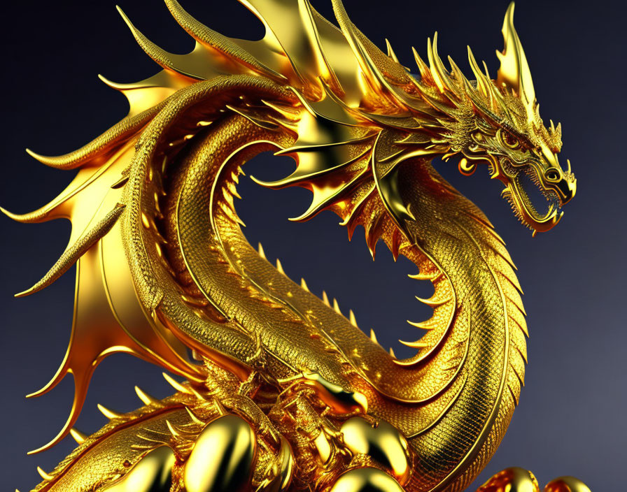 Intricate Golden Dragon with Flaming Wings on Gold Backdrop