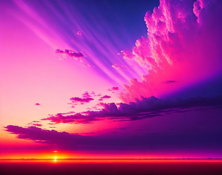 Vivid Purple and Pink Sunset with Scattered Clouds