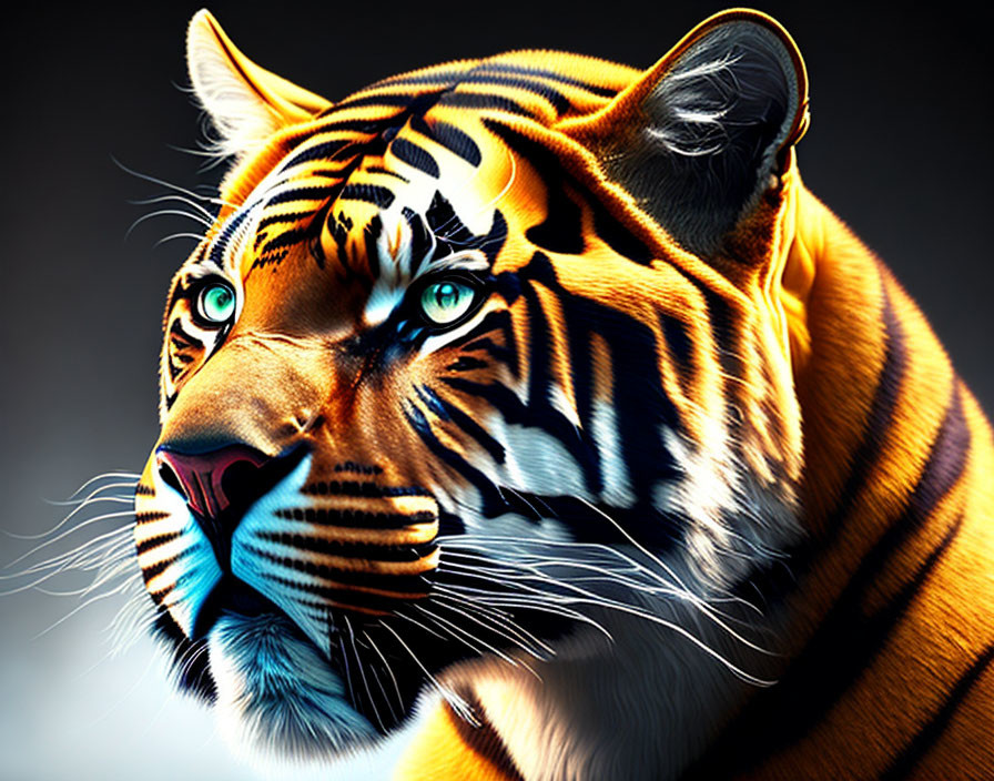 Digitally-rendered tiger with blue eyes and orange fur