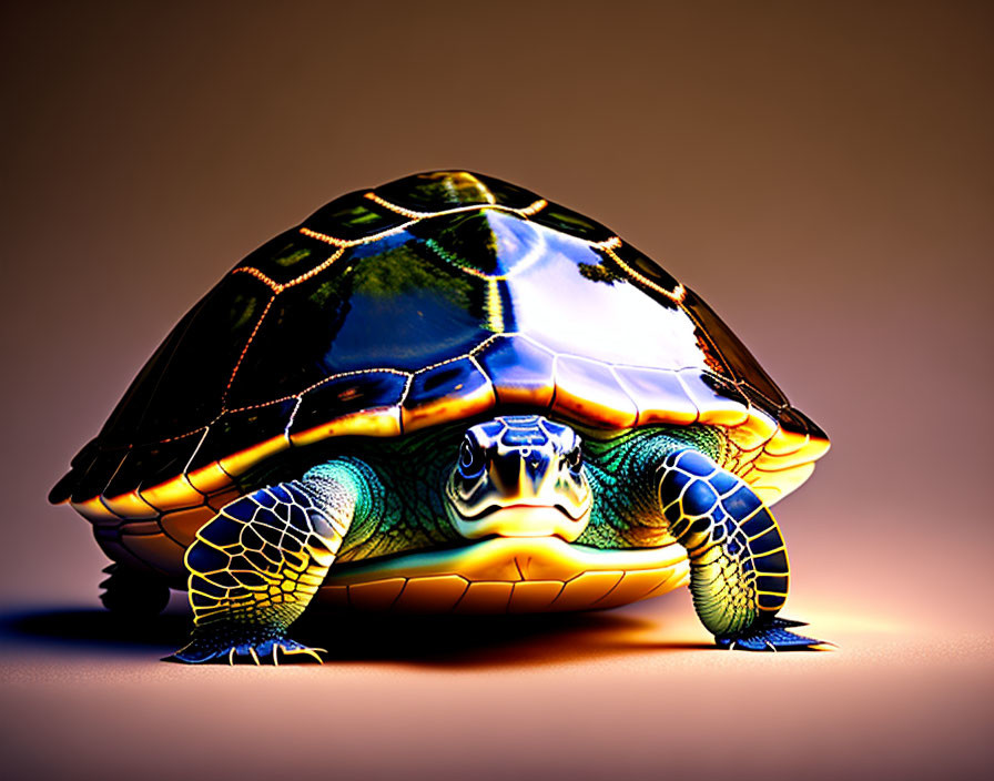 Colorful Tortoise Illustration with Glossy Shell and Detailed Skin