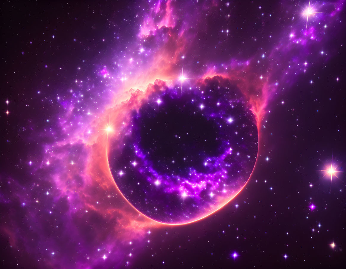 Glowing celestial ring in vibrant space scene