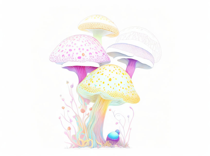 Colorful Whimsical Mushroom Illustration on Light Background