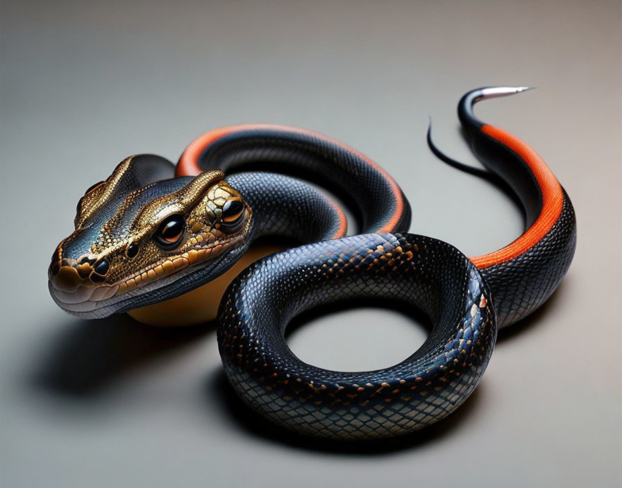 Detailed digital rendering of a snake with golden-brown scales and colorful underbelly