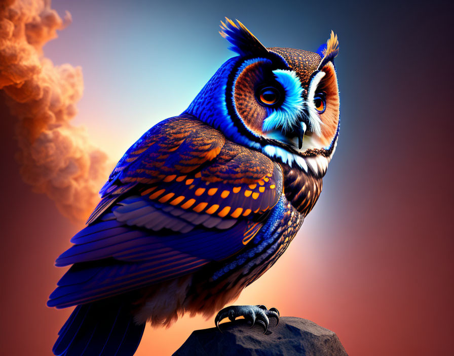 Colorful Stylized Owl Illustration with Intricate Patterns on Feathers